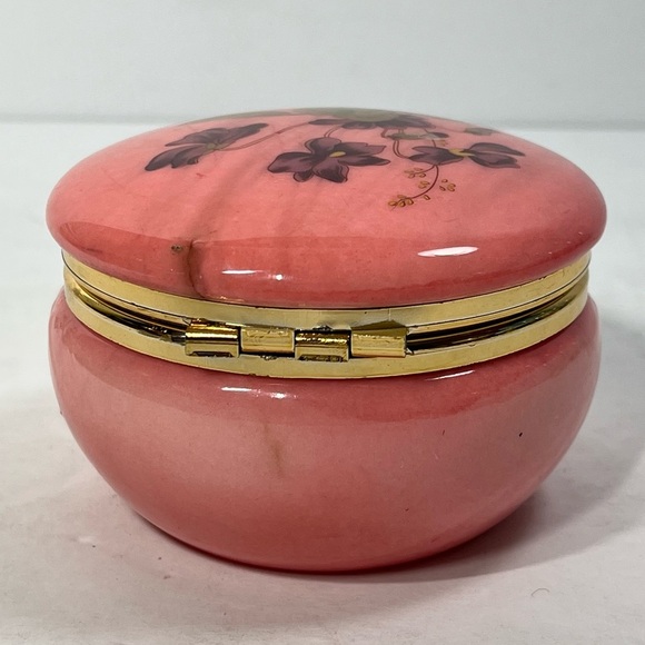 Hand Carved Genuine Alabaster Pink Trinket Hinged Box Made in Italy Floral - Picture 2 of 9